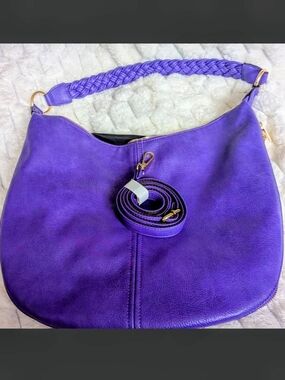 Purple Women's Hobo Bag with Braided Handle